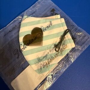 Victoria's Secret Mint Green & White Striped Face Mask with Heart Logo